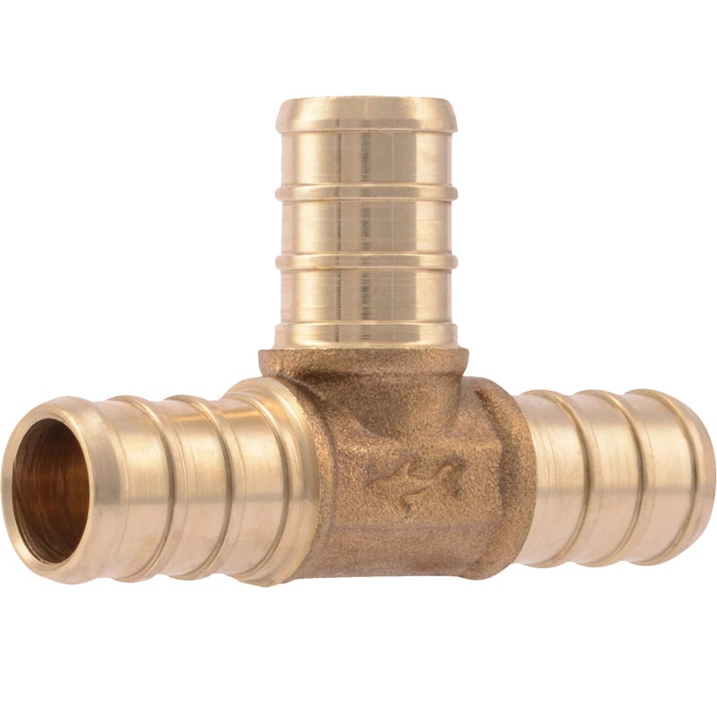 SharkBite 1/2 Inch Crimp Tee, Brass Plumbing Fitting, PEX Pipe, PE-RT, UC362LFA - Image 1